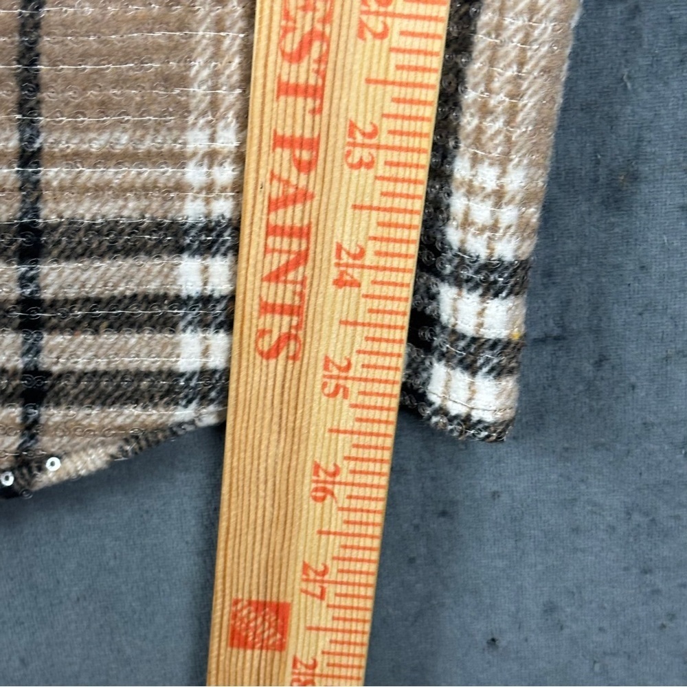 BiBi Plaid Tan/Black/White Sequin Shacket – Women’s Sz XL (NWT) - Picture 5 of 10